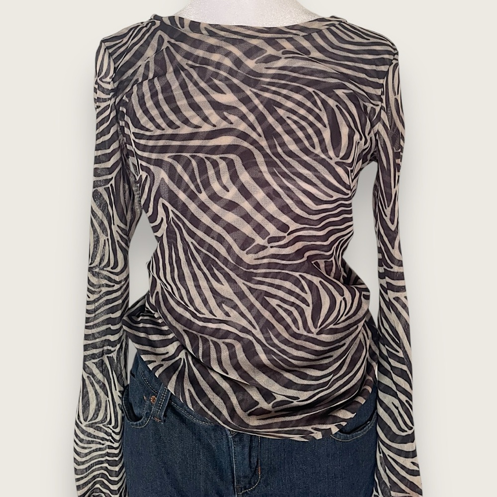 Vintage Guess Zebra Print Mesh Long Sleeve Top